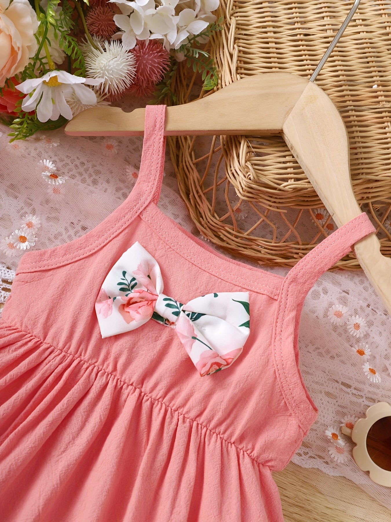 Holiday Bow Pleated Cami Dress For Toddler Baby Girls