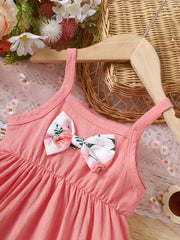 Holiday Bow Pleated Cami Dress For Toddler Baby Girls