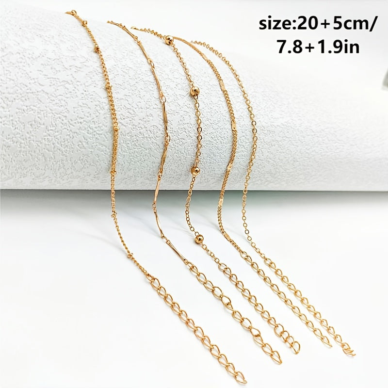 5pcs Round Beaded Layered Anklet Set - Minimalist Foot Jewelry