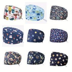 Printed Adjustable Work Cap Scrub Nurse Hat Men Women