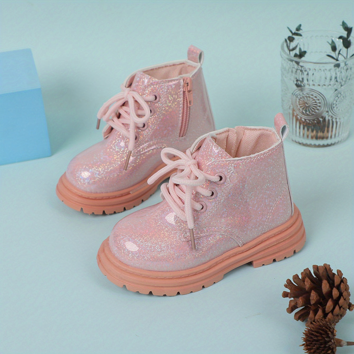 Girls Ankle High Casual Boots, Non Slip Rubber Sole, Easy Zip Up, Moire Pattern