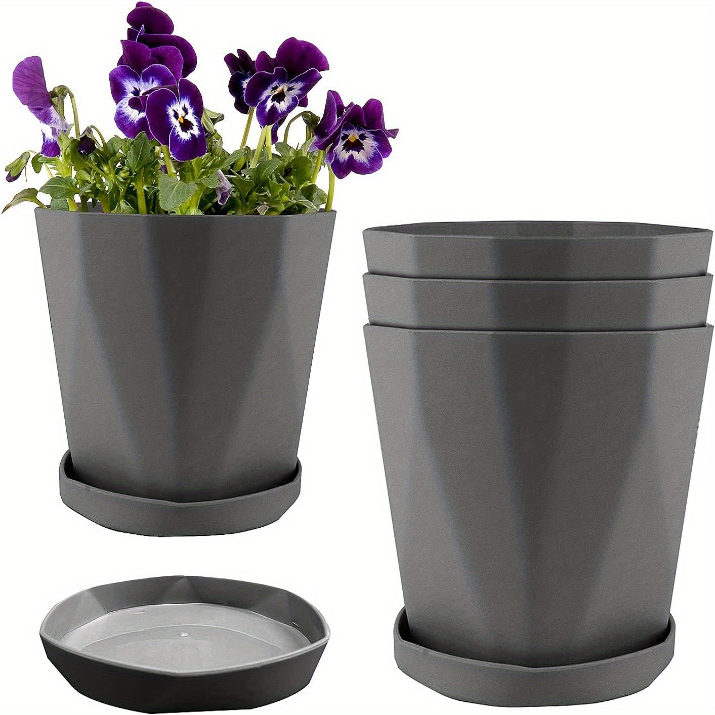 3pcs Flowerpot Set with Drainage Holes for Balcony, Office, Home Decoration