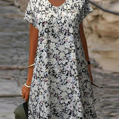 Casual Dress Women's Plus Floral Print Short Sleeve V Neck Dress
