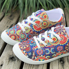 Ethnic Print Canvas Sneakers Lace Up Skate Shoes