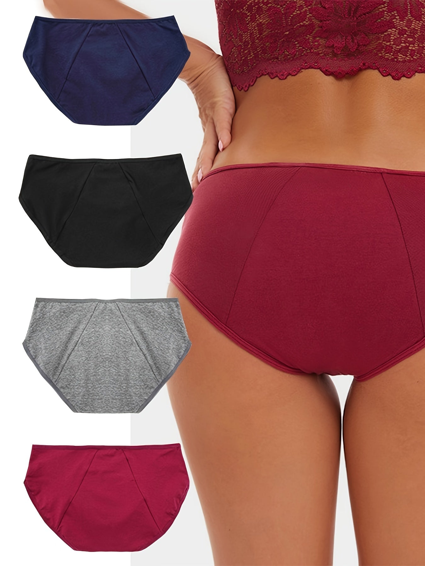 4 Pack Plus Size Panties Set Women's Plus Heart Print Leakproof Overnight