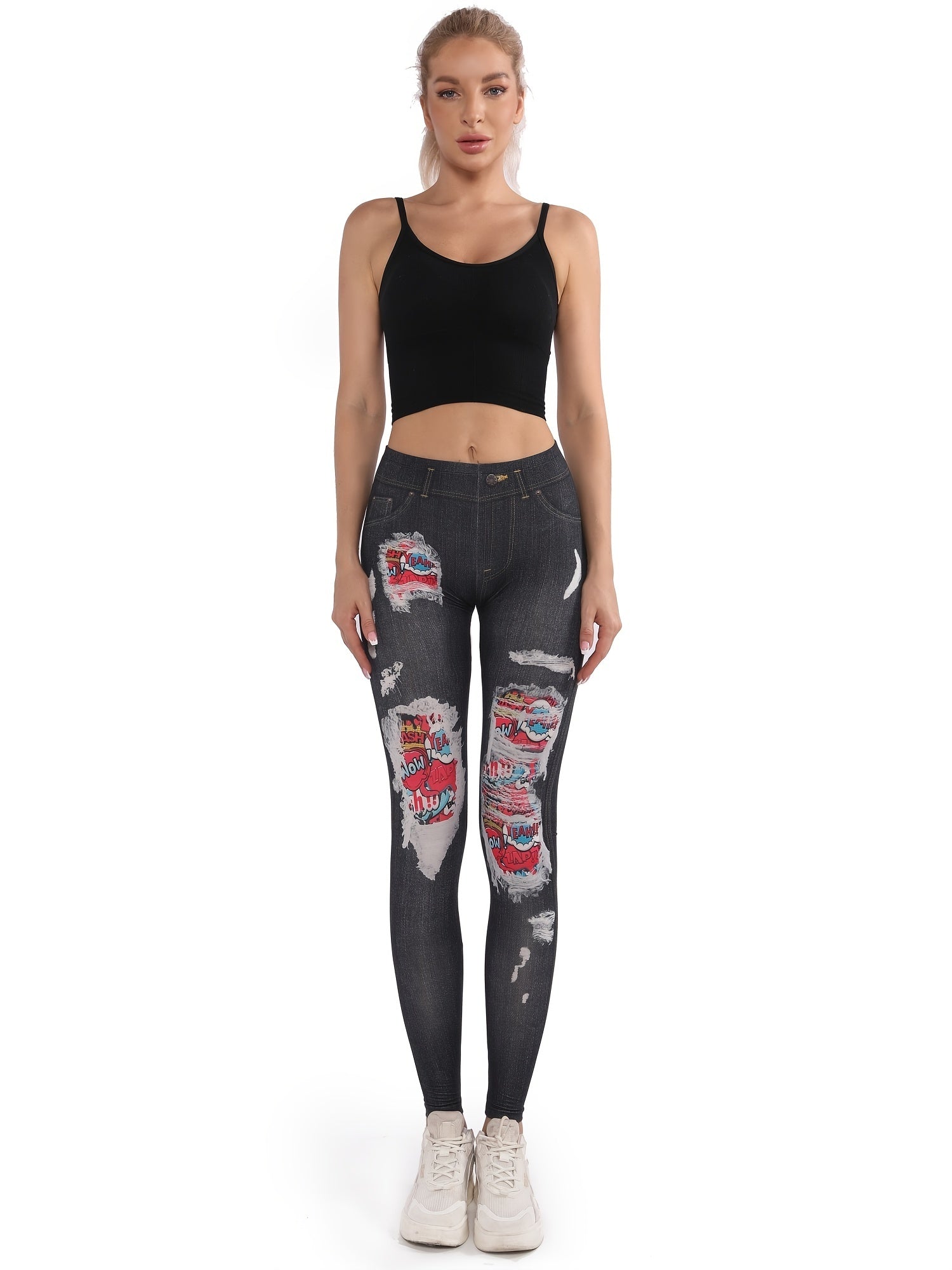 Denim Print Skinny Stretchy Leggings High Waist Yoga Leggings