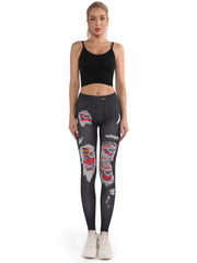 Denim Print Skinny Stretchy Leggings High Waist Yoga Leggings