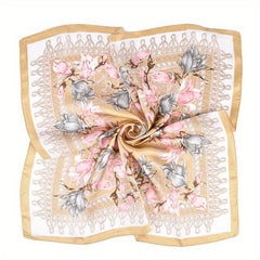 Floral Print Silk Square Scarf Bandana Shawl Neck Hair Accessory