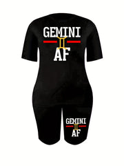 Women's Plus Letter Print Tee & Shorts Set