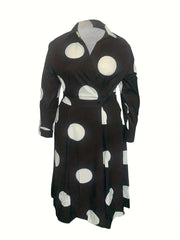 Women's Dot Print Long Sleeve Maxi Shirt Dress