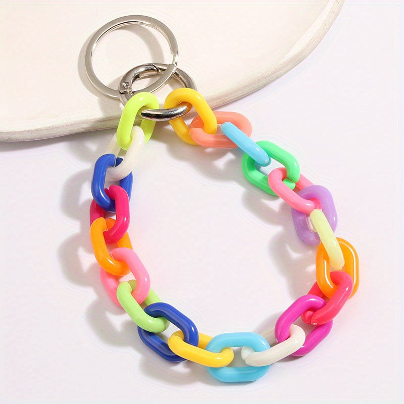 Y2K Block Bracelet Keychain Acrylic Key Ring Purse Bag Backpack Charm