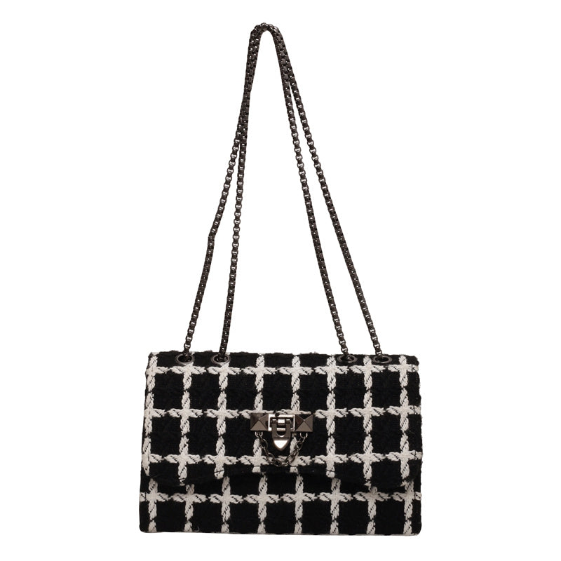 Woolen Plaid Square Bag Chain Shoulder Flap Bag Stylish for Women