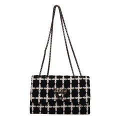 Woolen Plaid Square Bag Chain Shoulder Flap Bag Stylish for Women