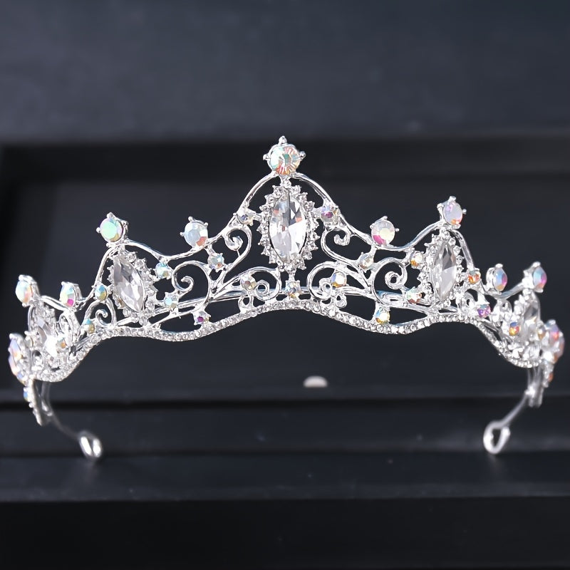Silvery Crystal Tiara Crown for Women Girls Prom Quinceanera Hair Accessories
