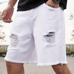 Men's Ripped Denim Shorts Casual Loose Fit Street Style Denim Cotton Shorts