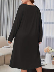 Coffee Print Long Sleeve Round Neck Lounge Dress
