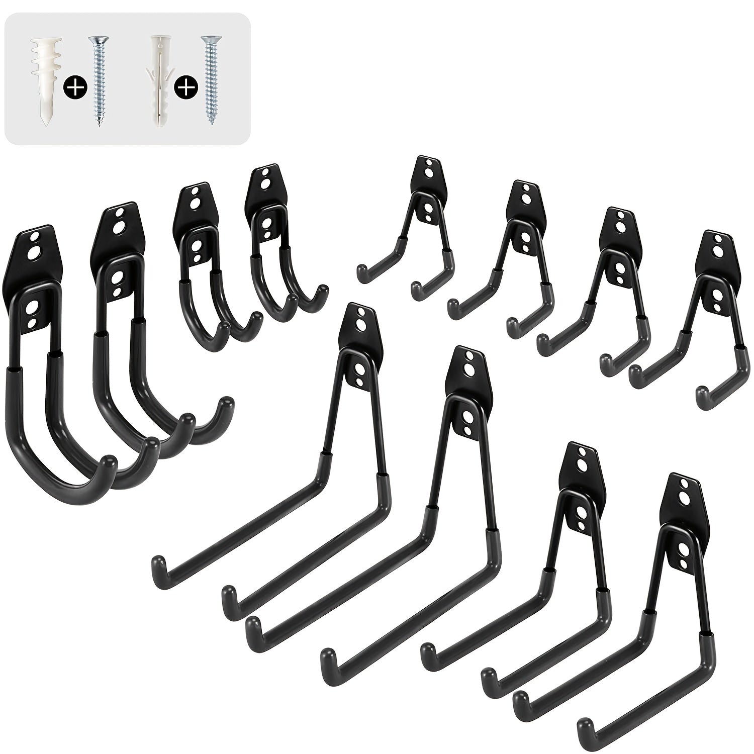 Steel Garage Hooks - Anti Slip Tool Storage Hangers for Wall Mounting