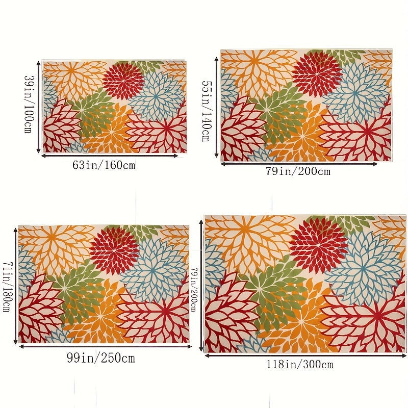 Modern Floral Machine Washable Rug Area Rugs Non Slip Colorful Throw Rug
