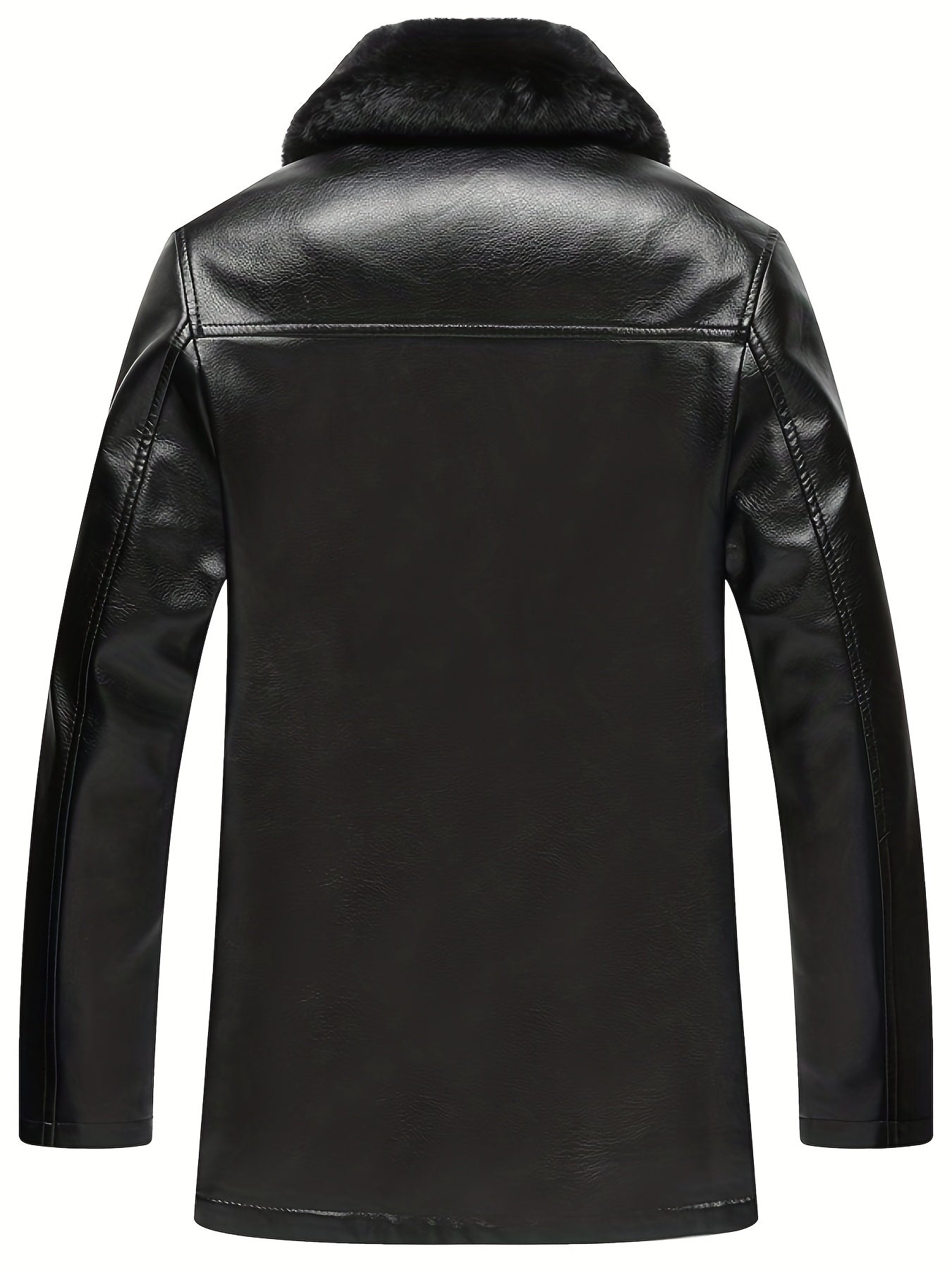 Men's Fleece PU Leather Jacket Button Up Fur Collar Warm Winter Coat