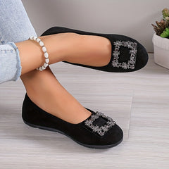 Women's Rhinestone Square Buckle Soft Ballet Flats