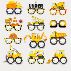 12 Pairs Paper Glasses Construction Birthday Decoration