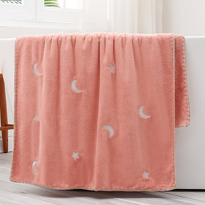 Set of 2 Embroidered Star Moon Towel Soft Absorbent Bath Towel