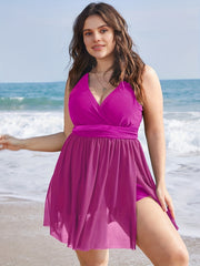 V-Neck Mesh Top & Shorts Swimsuit Two Piece Set