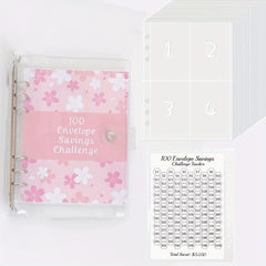100 Envelopes Money Saving Challenge Binder with Tracker Sheet & Pockets