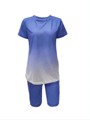 Ombre Print Short Sleeve Tops & Biker Shorts Set