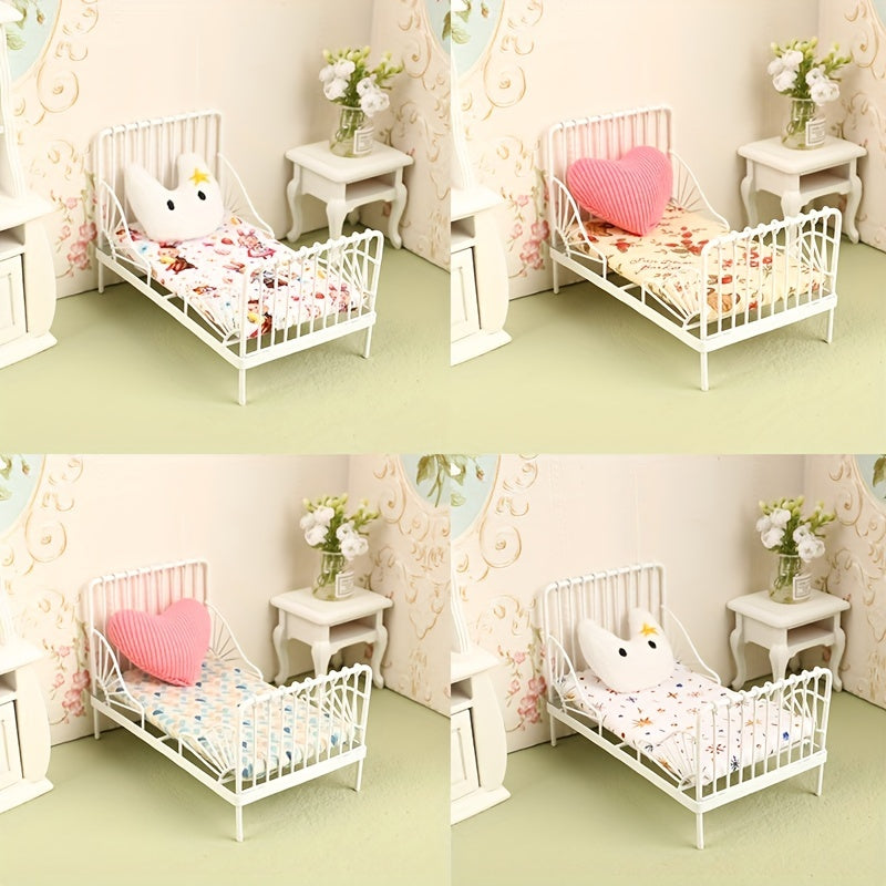 1:12 Dollhouse Mini Iron Bed Cradle with Cushion Mattress Bedroom Decor