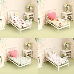 1:12 Dollhouse Mini Iron Bed Cradle with Cushion Mattress Bedroom Decor