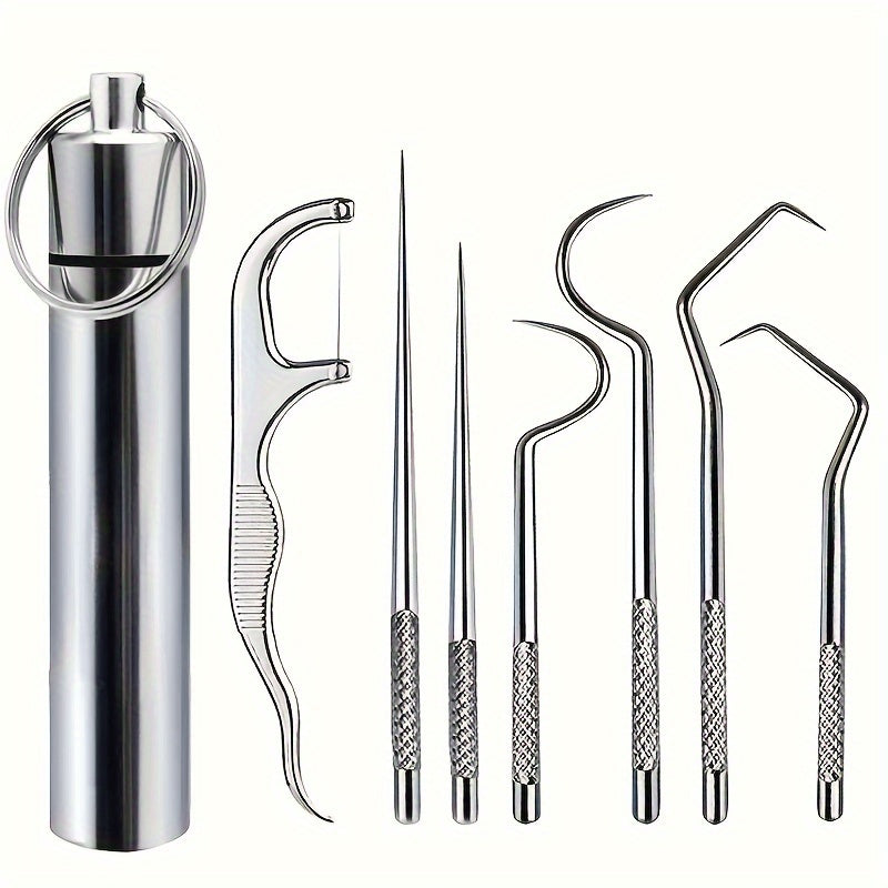Stainless Steel Toothpick Set Tartar Cleaning Tools Dental Floss