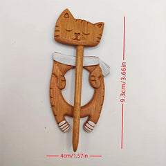 Wooden Animal Sleeping Kitten Brooch For Girls