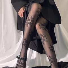 Rose Pattern Lace Retro Print Pantyhose Stockings