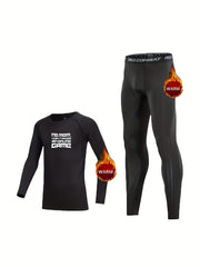 2pcs Kids Fleece Lined Warm Compression Base Set