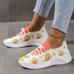 Duck Print Mesh Breathable Woven Shoes Lightweight Comfortable Sneakers