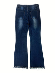 Retro Flared Leg Jeans with Raw Trim