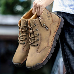 Men's Lace-up Ankle Boots with Side Zipper
