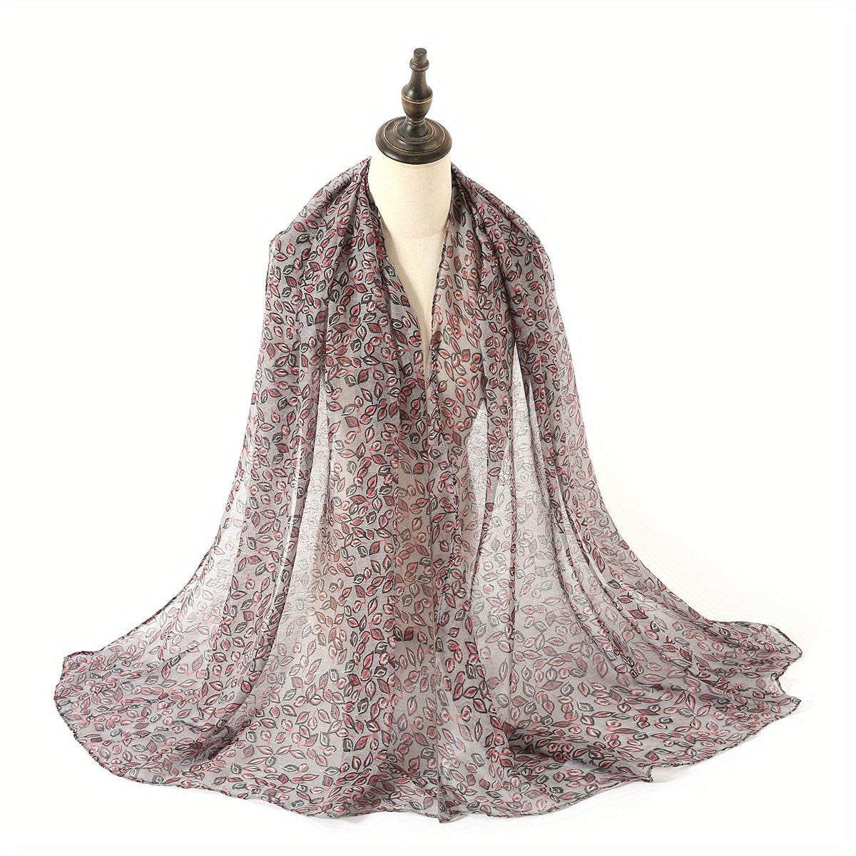 Leaf Print Voile Scarf Solid Shawl Casual Windproof Head Wrap
