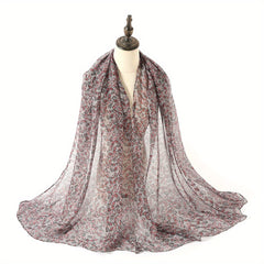Leaf Print Voile Scarf Solid Shawl Casual Windproof Head Wrap