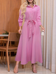 Maxi Dress Collar Long Sleeve Solid Casual Dress