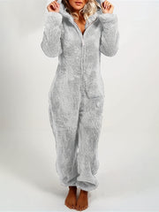 Cozy Hooded Lounge Jumpsuit Zipper Long Sleeve