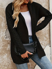 Solid Twist Knitted Cardigan Long Sleeve Outwear For Fall & Winter