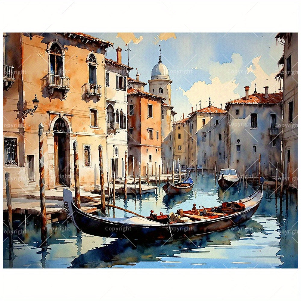 City Cruise Art Paint by Numbers Kit - DIY Venetian Canal Painting on Canvas