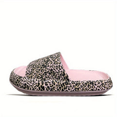 Leopard Sports Slippers Open Toe Cut Out Slides Thick Sole Anti slip