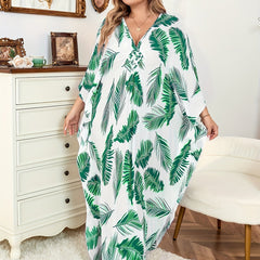 Boho Dress Women's Plus Tropical Print Batwing Sleeve V Neck