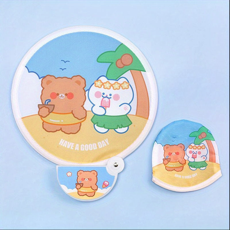 1pc Folding Fan Cartoon Round Fan Portable Mini Cooling Fan