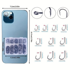 100pcs High Carbon Steel Barbed Fish Hooks Set with Hole in Tackle Box