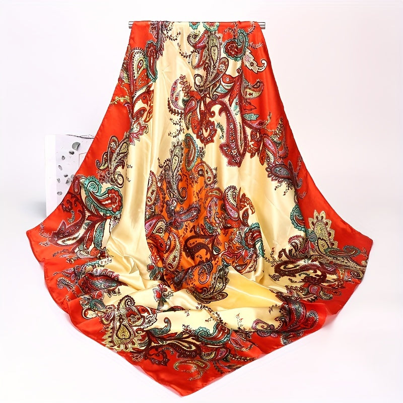 Navy Satin & Cashew Print Square Scarf 88x9cm for Men