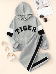 Boy's Tiger Print Hoodie & Sweatpants Set for Spring Fall